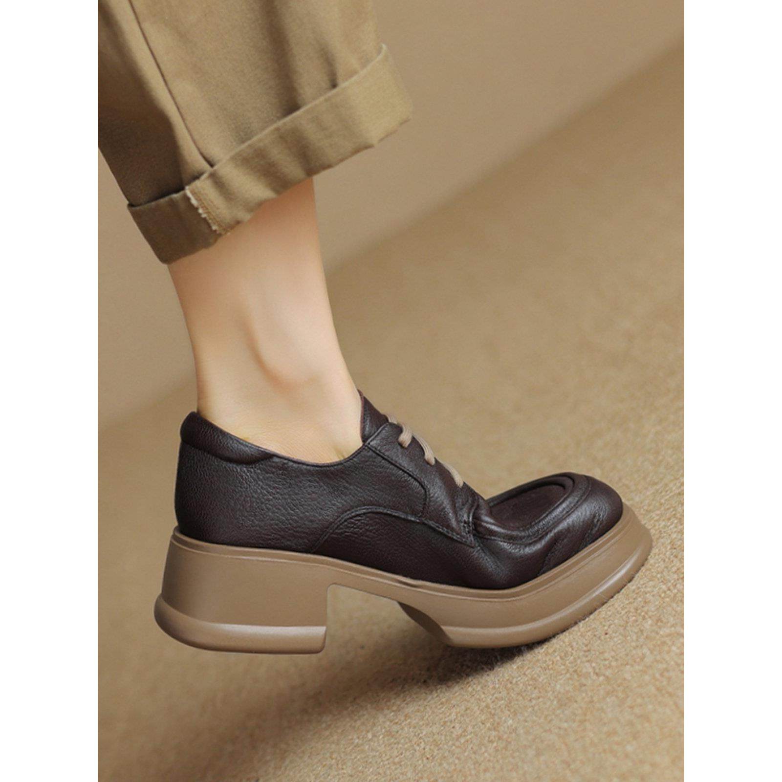 里外全皮~Raraente~学院风厚底百搭乐福鞋巨柔软羊皮系带小皮鞋女,女鞋,婚鞋,淘宝优惠券,粉丝福利购,淘宝优惠卷