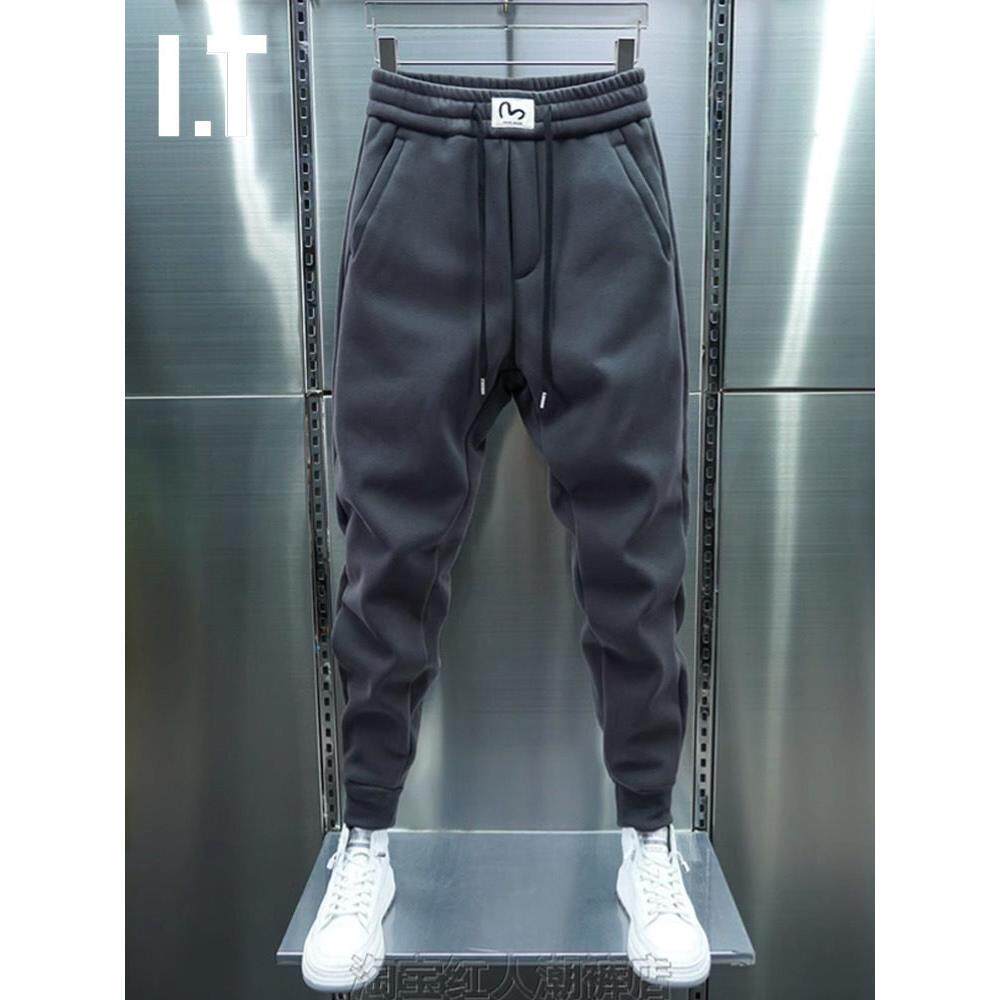 潮牌春秋款束脚运动卫裤男士日系覆古纯色百搭修身小脚休闲长裤子
