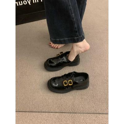 潮牌厚底百搭小皮鞋女鞋子2025秋冬款皮带扣一脚蹬学院风乐福单鞋