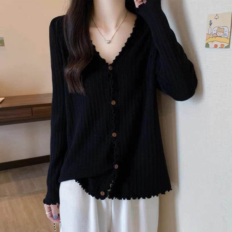 针织开衫女春秋薄款2025新款宽松大码慵懒风外穿v领毛衣外套上衣