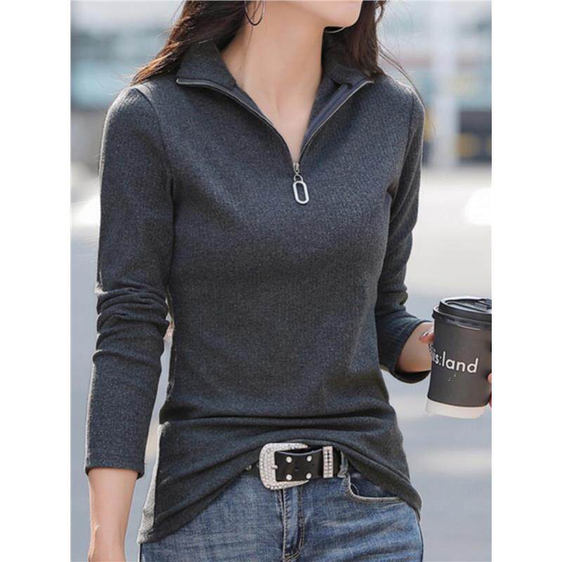 2025春秋新款中年妈妈纯棉薄款宽松大码舒适翻领POLO衫长袖上衣女