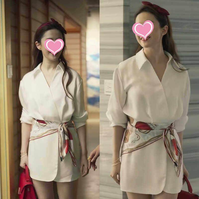 刘亦菲同款衣服设计感白色衬衫连衣裙女长袖短裙春秋新款时尚