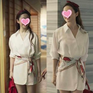 刘亦菲同款衣服设计感白色衬衫连衣裙女长袖短裙春秋新款时尚
