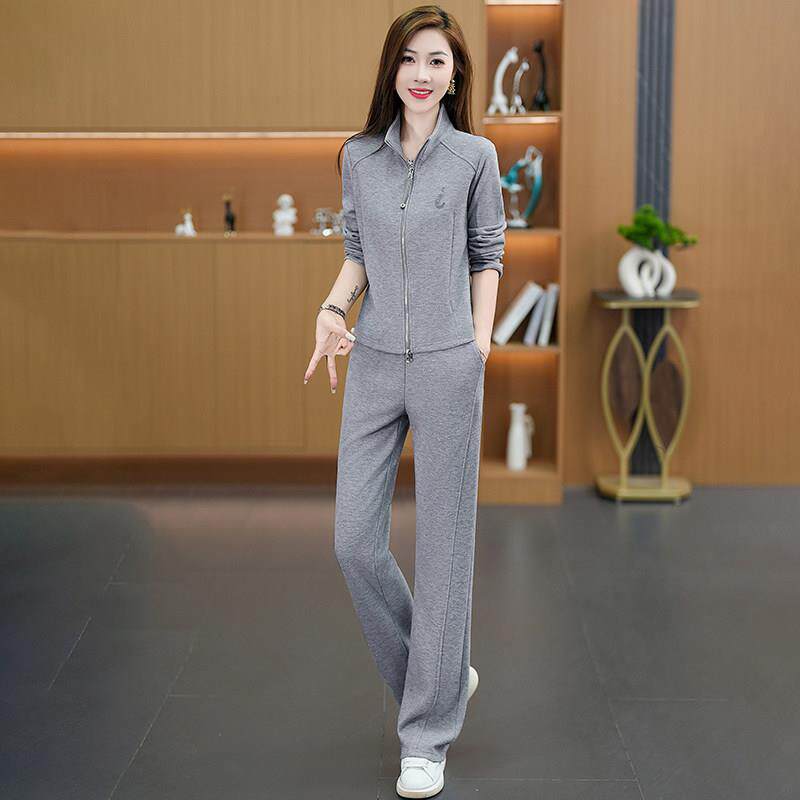 高档时尚休闲 运动套装女春季新款2025立领显瘦卫衣直筒裤两件套