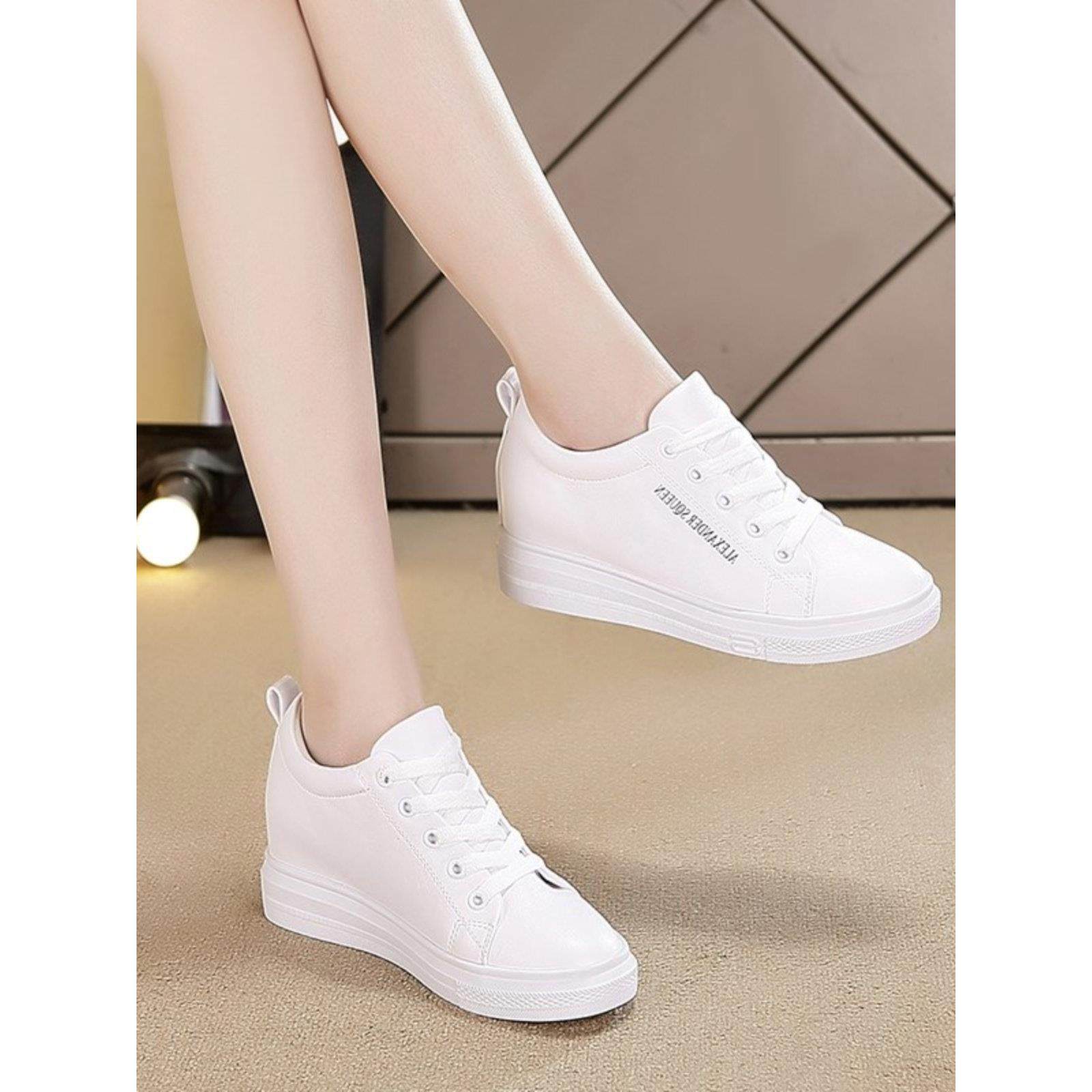 潮牌2025春秋新款显瘦内增高女鞋厚底坡跟休闲板鞋运动旅游高帮鞋,女鞋,浅口单鞋,淘宝优惠券,粉丝福利购,淘宝优惠卷