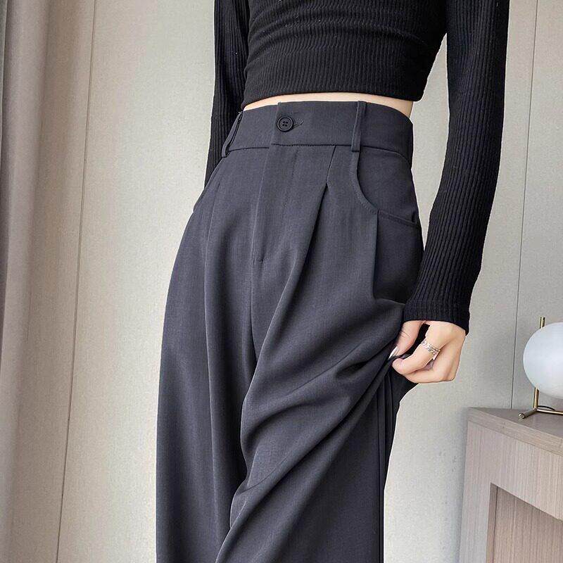 法国Rouje Dsyle 窄版阔腿裤女秋高腰垂感显瘦高级感西装裤直筒裤