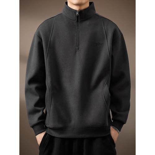 it neith BIAS潮牌软糯重磅美式半拉炼立领卫衣男春秋覆古Polo衫