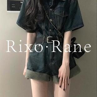 法国Rixo Rane 甜酷牛仔连体裤港风卷边短裤女复古显瘦连衣裤套装