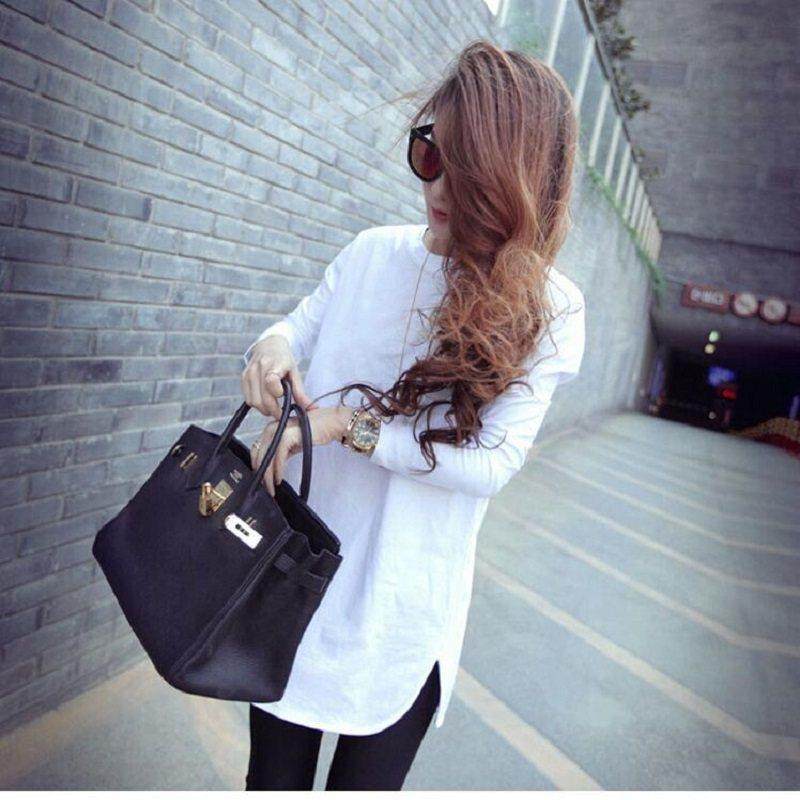 韩国2025新款纯棉中长款圆领T恤女秋冬加绒宽松长袖打底衫上衣潮