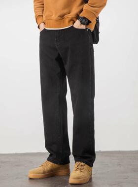 it Afternnaths潮牌弹力黑色牛仔裤男直筒休闲潮流新款秋冬季加绒