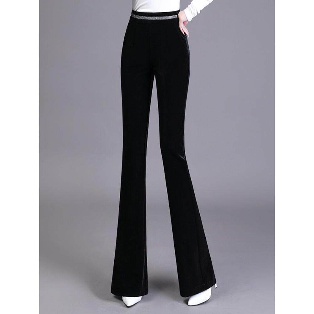 黑色金丝绒微喇裤女秋季2025新款韩版高腰显瘦垂感休闲西裤喇叭裤