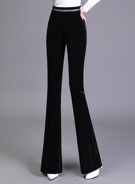 黑色金丝绒微喇裤女秋季2025新款韩版高腰显瘦垂感休闲西裤喇叭裤