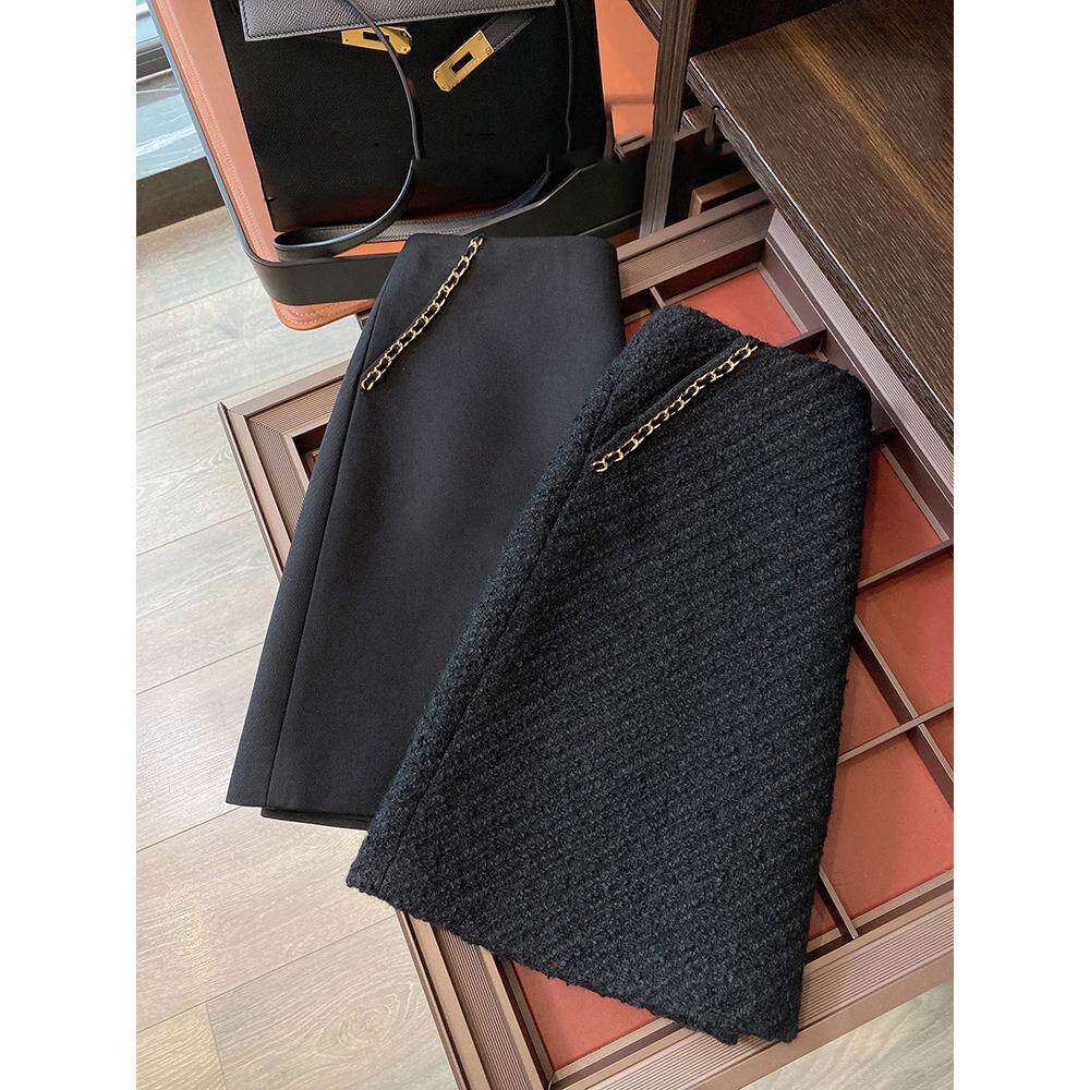 韩国黑色短裙新款2025春秋西装女设计感小众小香风a字高腰半身裙