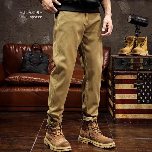 潮牌it neith BIAS美式复古重磅直筒工装裤子男卡其色春季休闲裤