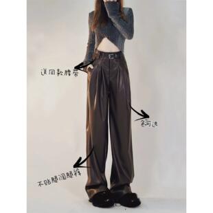 覆古美拉德皮裤 百搭高腰显瘦阔腿长裤 女2025新款 时尚 子 春秋季 美式