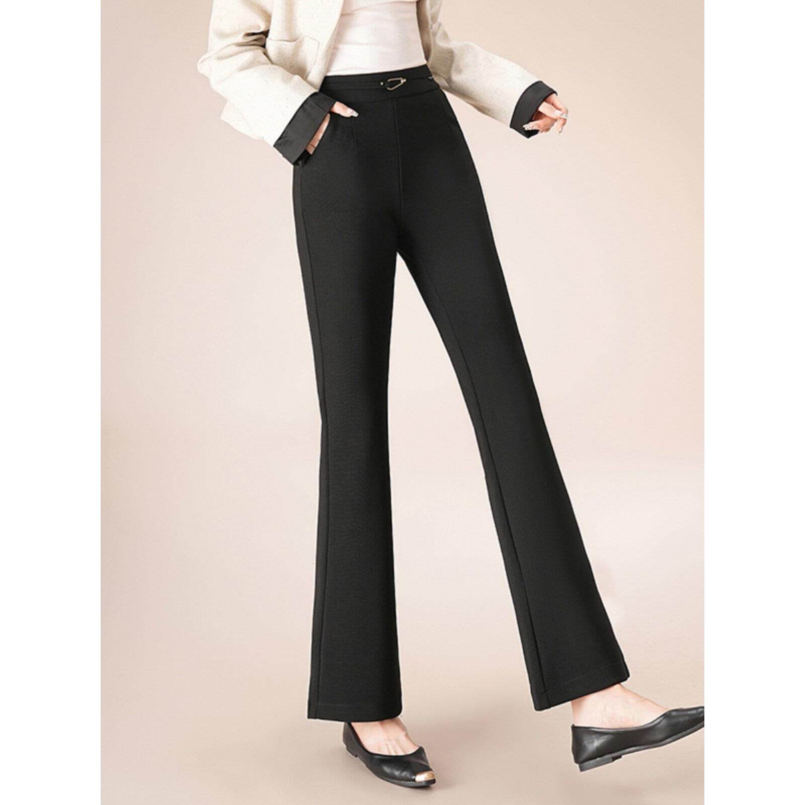 垂感喇叭裤女春秋新款松紧腰微喇裤休闲西装设计感小众西装裤长裤