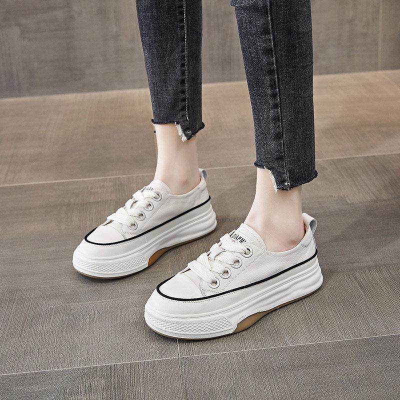 香港韩版真皮小白鞋女平底2025春季新款松糕休闲 鞋女百搭厚底板,女鞋,休闲板鞋,淘宝优惠券,粉丝福利购,淘宝优惠卷