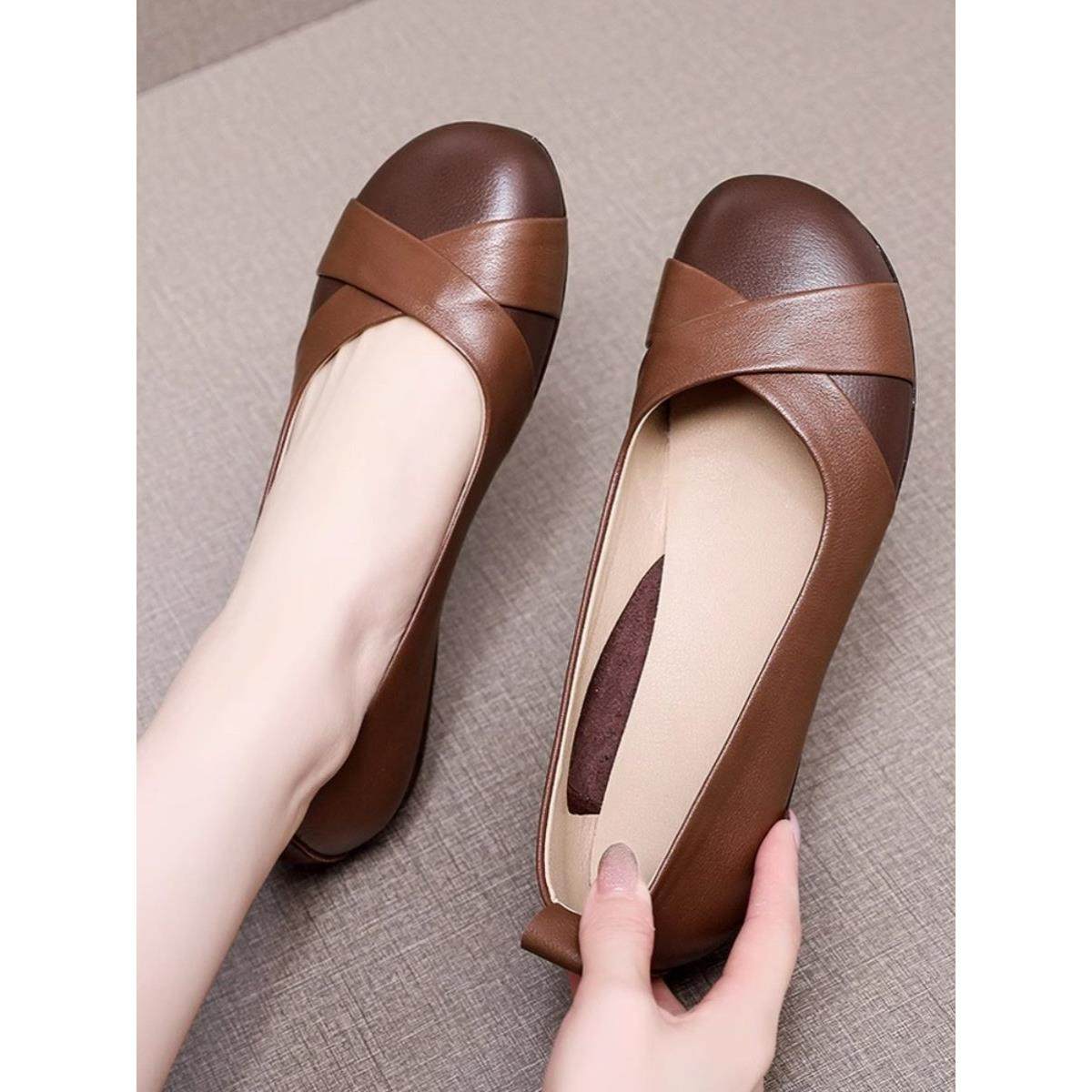 英国【设计师】干练飒爽 时尚真皮软底妈妈鞋大码平底休闲女皮鞋,女鞋,婚鞋,淘宝优惠券,粉丝福利购,淘宝优惠卷