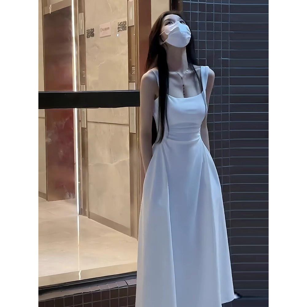 日系2025夏季新款白色吊带连衣裙女法式茶歇小个子初恋收腰长裙子