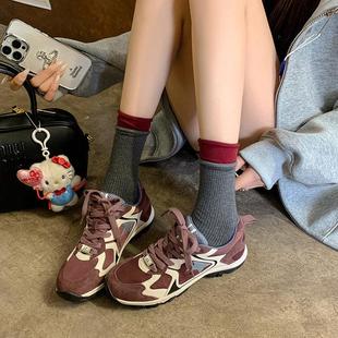 潮牌法式休闲运动户外板鞋平底百搭黑色阿甘鞋跑步软底德训鞋女款