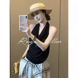 蕩領不規則吊帶背心女性感露背無袖 掛脖上衣 Allen法式 法國Rouje