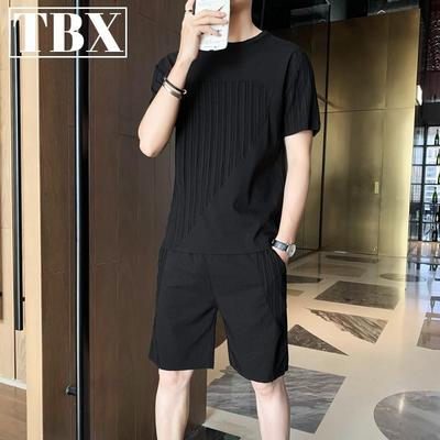 男士休闲运动套装夏季冰丝薄款短袖T恤男款2025新款跑步短裤一套