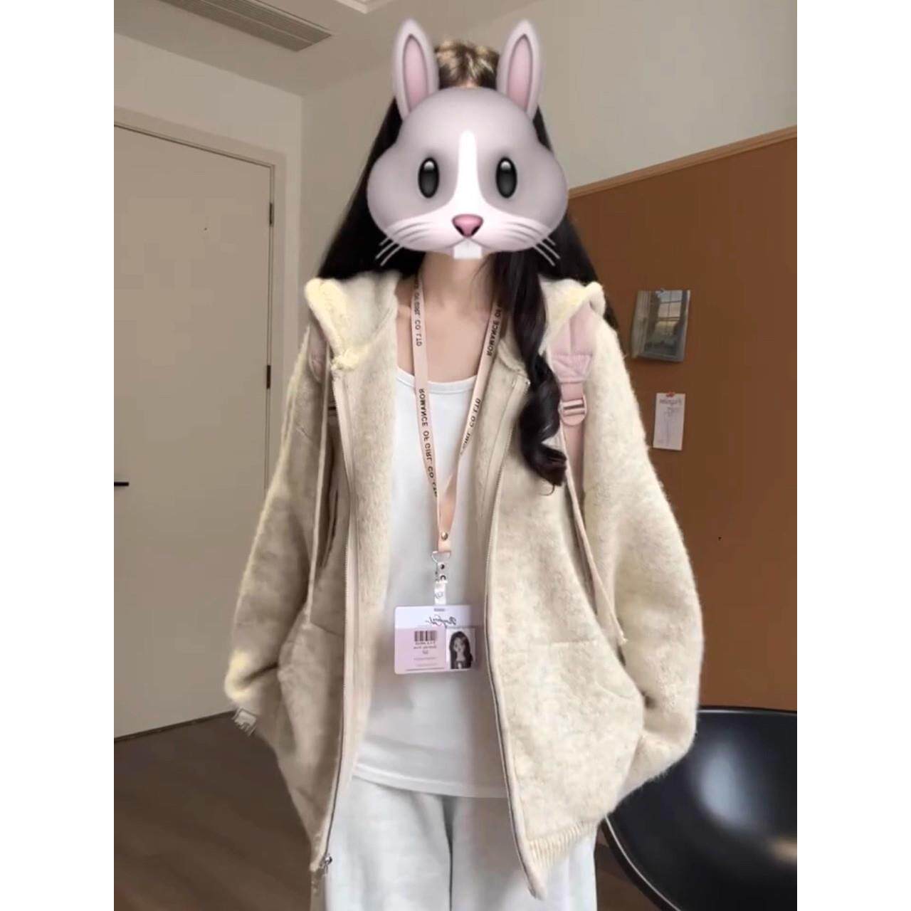 MDCW韩系慵懒风连帽毛衣外套女2025秋冬新款宽松显瘦百搭针织开衫