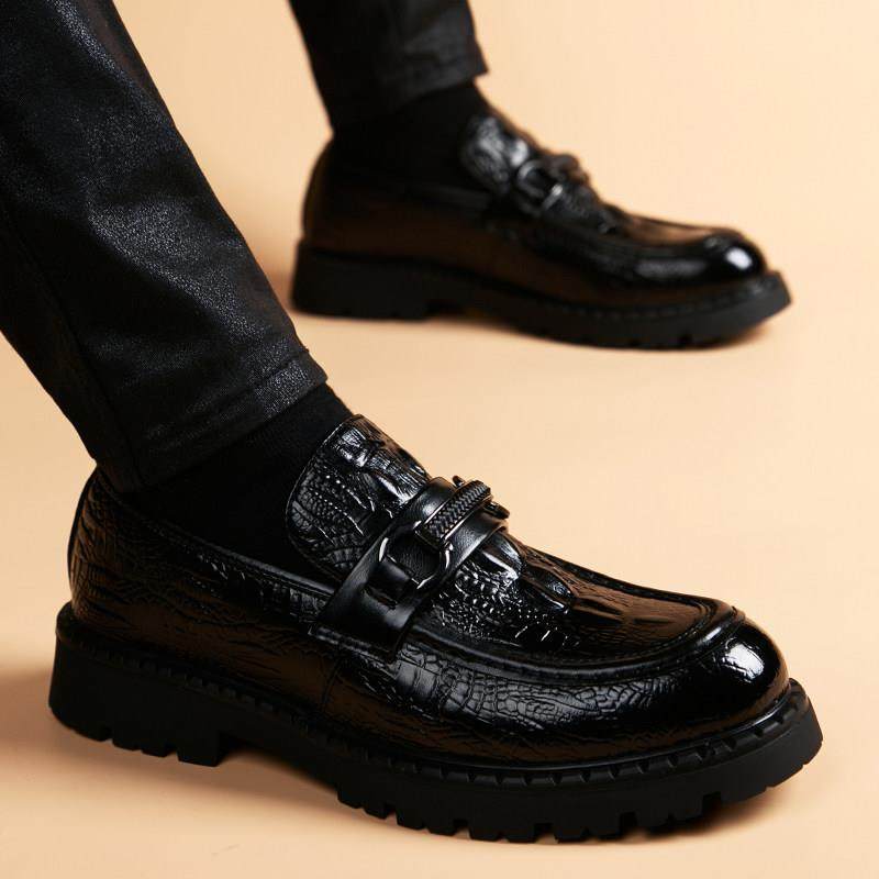 高端鳄鱼纹豆豆鞋男2025年新款真皮厚底内增高乐福鞋休闲 套脚皮,流行男鞋,乐福鞋（豆豆鞋）,淘宝优惠券,粉丝福利购,淘宝优惠卷