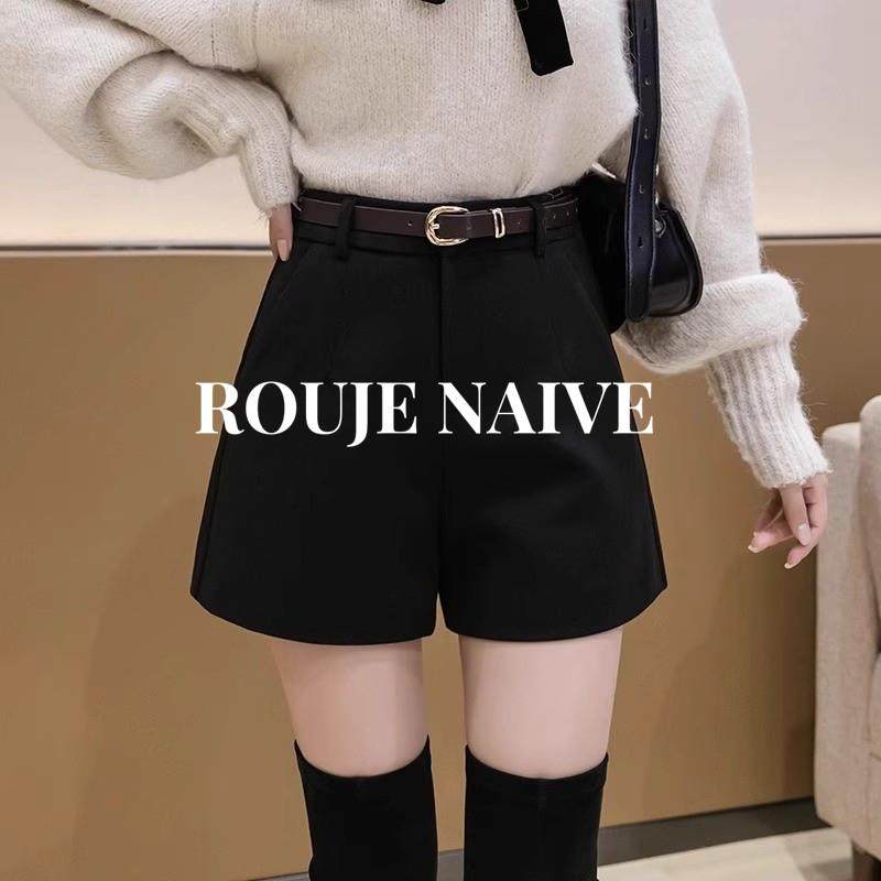 ROUJE NAIVE黑色毛呢短裤女秋冬季外穿打底靴裤高腰宽松a字阔腿裤,女装/女士精品,大码裤装,淘宝优惠券,粉丝福利购,淘宝优惠卷