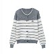 1.21 撞色条纹针织开衫 小四专享 小清新刺绣软糯毛衣