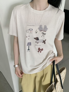 可爱卡通腊肠狗印花甜美宽松圆领打底t恤女3.13 小四专享