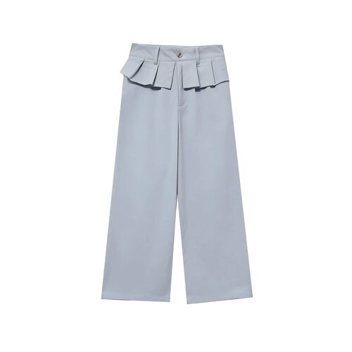 【小四专享】设计感 荷叶边高腰阔腿休闲裤女 显瘦垂感长裤 3.31