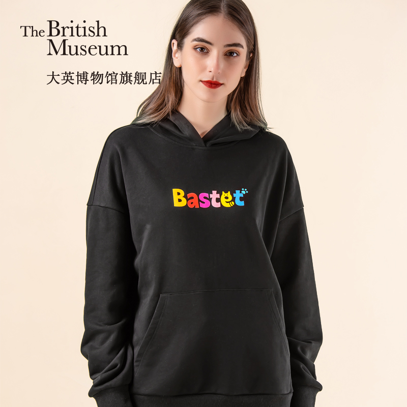 花猫连帽潮款落肩套头卫衣