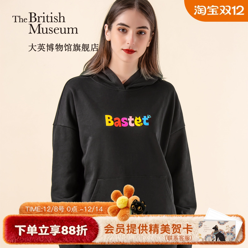 花猫连帽潮款落肩套头卫衣