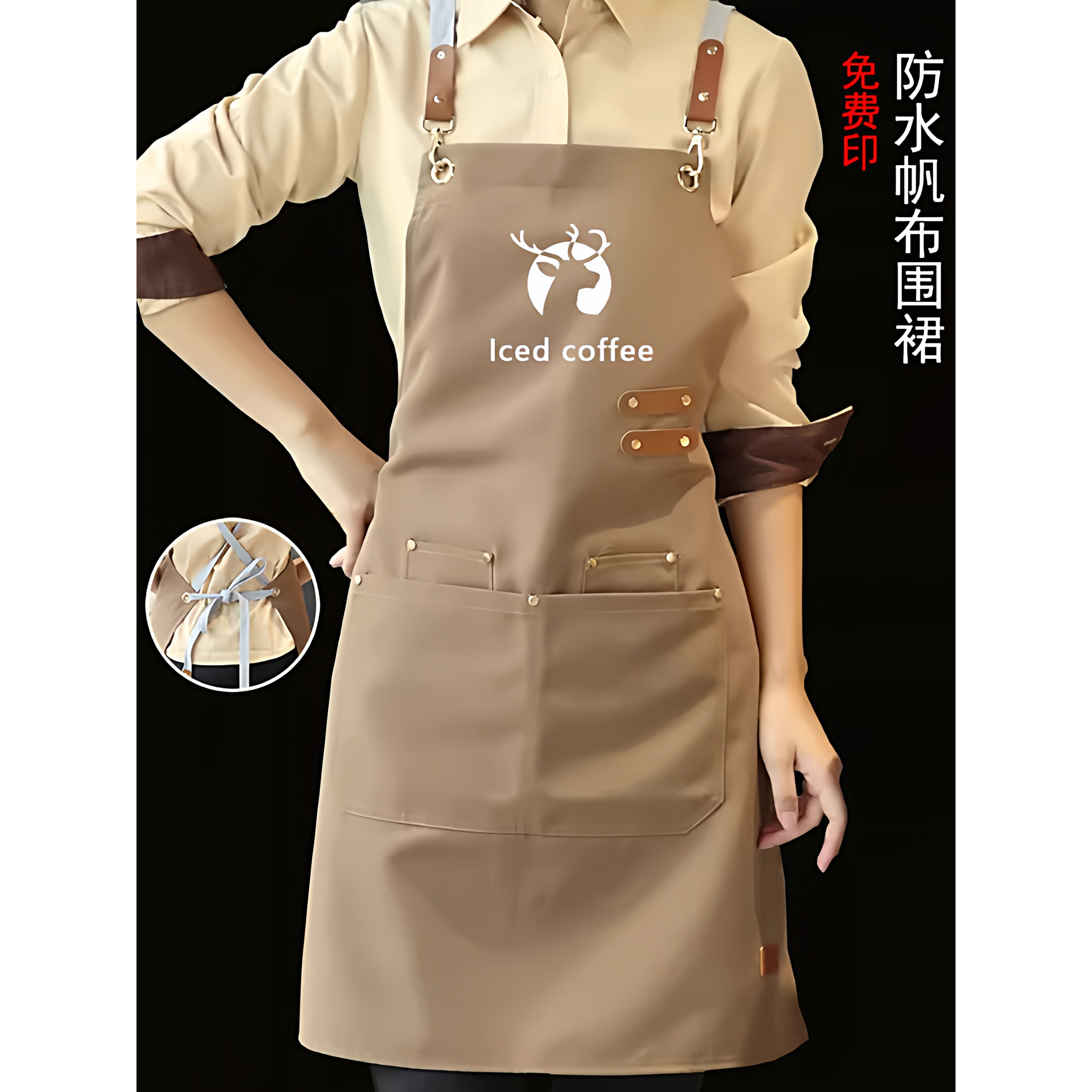 帆布围裙定制logo印字餐饮专用奶茶店花店咖啡烫染师防水工作服女