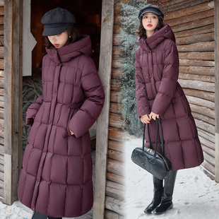 2026新款ERAL艾莱依连帽长款羽绒服女修身收腰白鸭绒加厚保暖外套