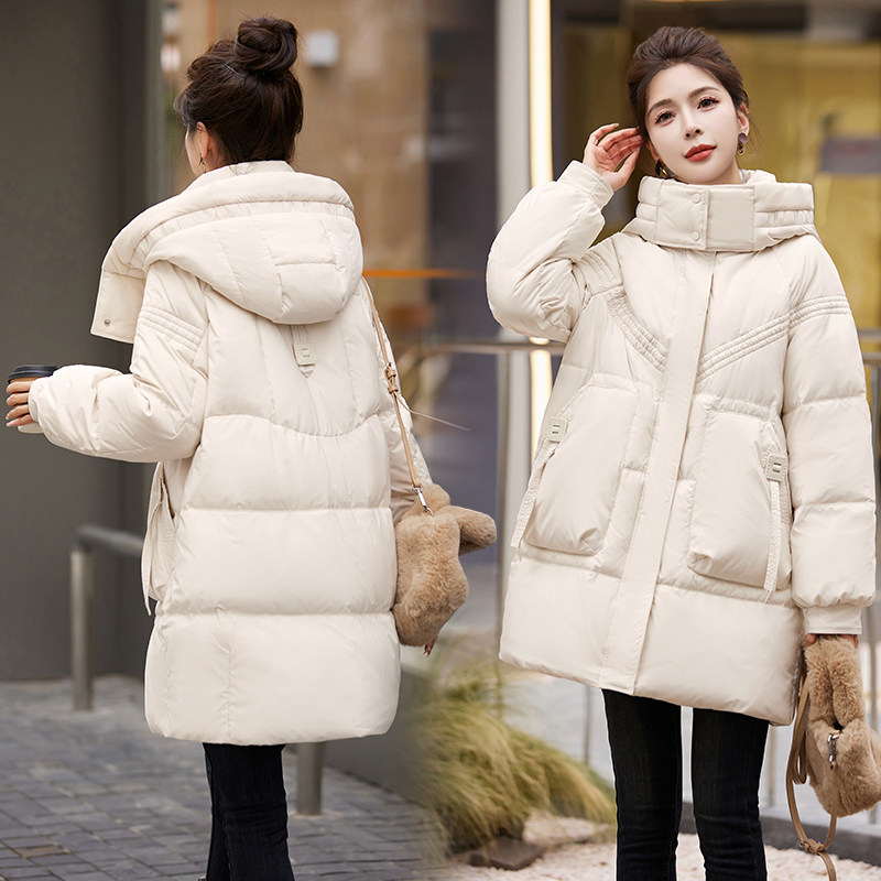 ERAL艾莱依中长款羽绒服女连帽90绒白鸭绒高级感保暖加厚宽松外套