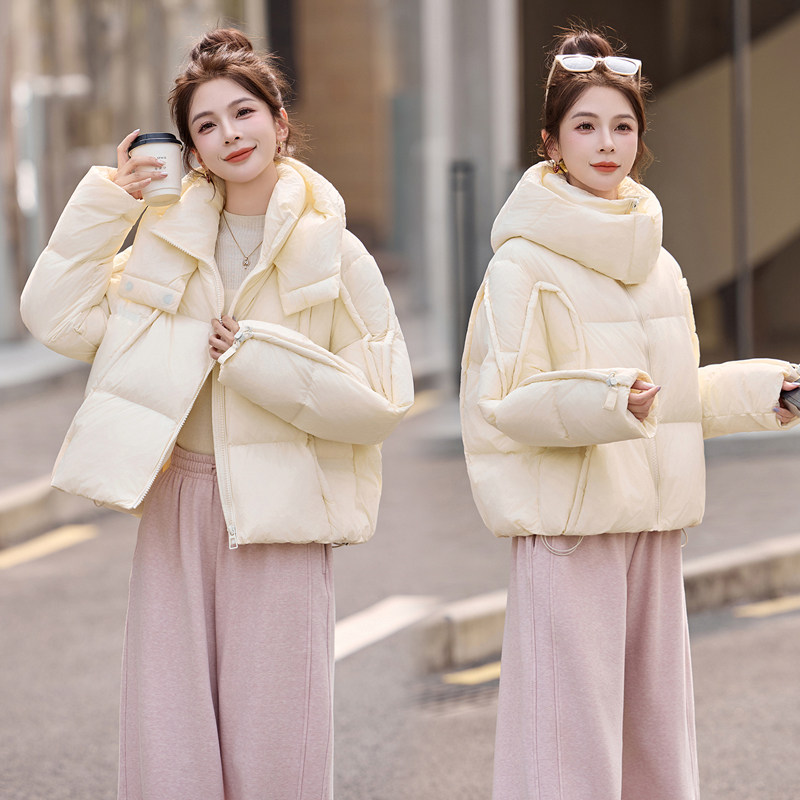 ERAL云朵泡芙羽绒服女短款连帽宽松显瘦加厚保暖白鸭绒外套新款