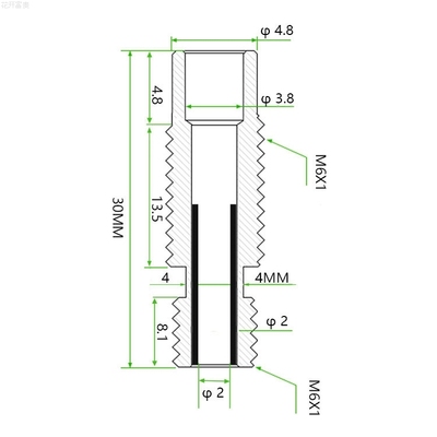 厂家直销3d打印机配件 m6*26mm长喉管 Makerbot MK8喷头送料管