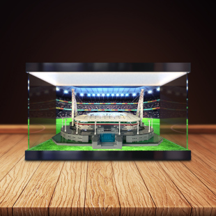 亚克力展示盒适用咔嗒积木尤文图斯安联竞技球场模型灯箱款防尘罩