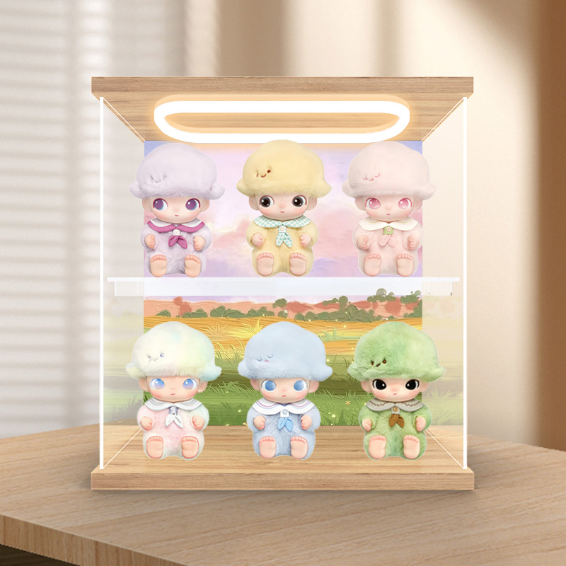 灯光防尘展示架适用泡泡玛特 DIMOO新生日记系列搪胶毛绒挂件公仔