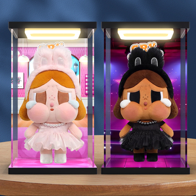 适用泡泡玛特 CRYBABY SHINY SHINY 潮玩公仔防尘罩回型灯展示盒