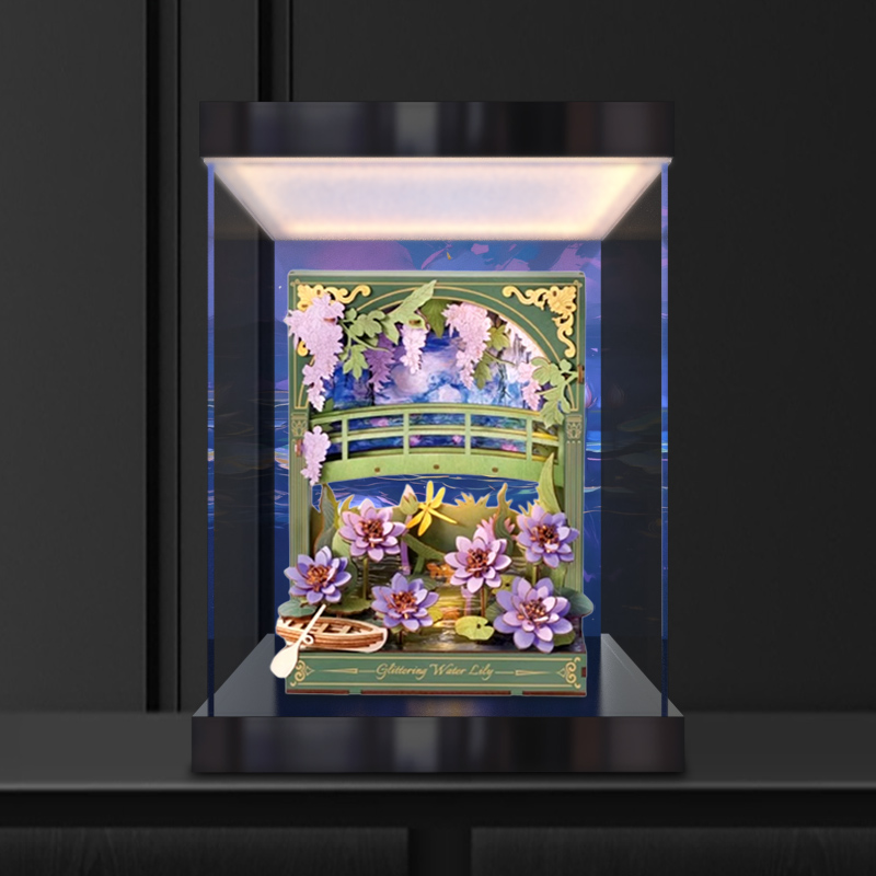 亚克力透明展示盒适用若客浮光睡莲木艺画集手办积木灯箱防尘罩