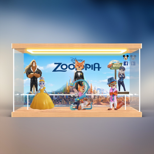 灯光亚克力展示盒适用迪士尼疯狂动物城2新旅程朱迪尼克盲盒周边