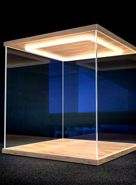 带灯适用积木模型展示盒亚克力高透明防尘罩手办高达发光展示柜