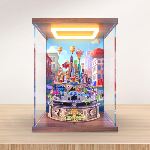 迪士尼疯狂动物城八音盒3D立体拼图木质拼装玩具回型灯收纳展示盒