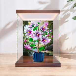 适用植物花束系列 10372芙蓉花花卉积木模型防尘罩灯箱展示盒