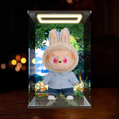 泡泡玛特THE MONSTERS FLIP WITH ME 搪胶公仔亚克力回型灯展示盒