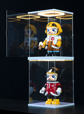 亚克力带灯展示盒子le高积木泡泡玛特大娃盒透明多尺寸防尘展示柜