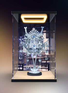 亚克力带灯展示盒适用拼酷苗银冠饰3D金属模型手办拼接收纳防尘罩